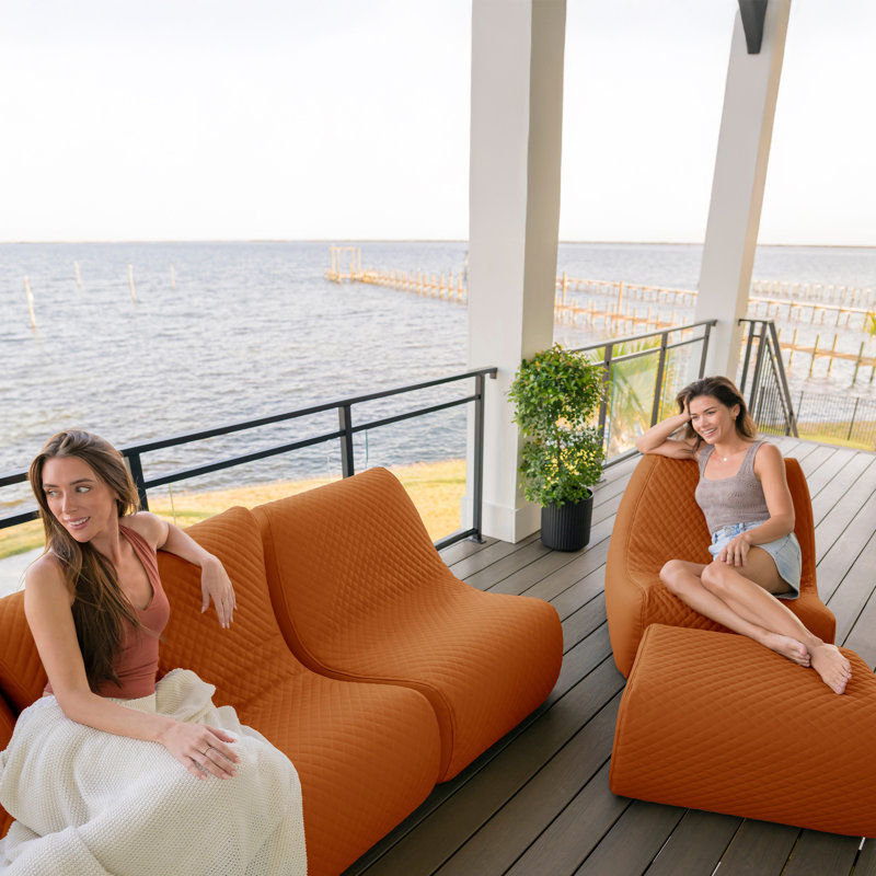 Big Joe Solvana Outdoor Patio Furniture Set, Stitched Weather-Resistant Vegan Leather, 5 Piece Sectional, Honey Sand