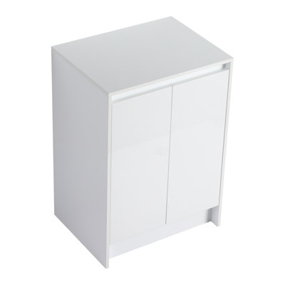 Armoire de rangement autoportante pour salle de bain 24 po, blanc brillant, deux portes à fermeture en douceur | Idée de cadeau