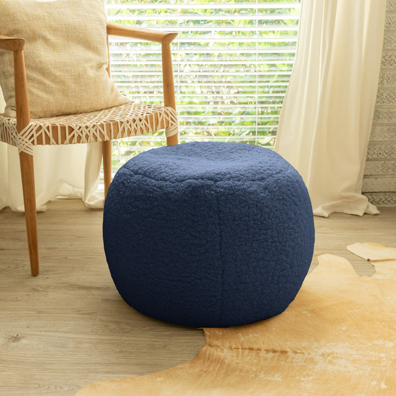 Ellis Ottoman Shearling Faux-Lamb Plush Pouf for Modern Interior Design, Indigo Sherpa, Small - 20 (D) x 20 (W) x 15 (H) 