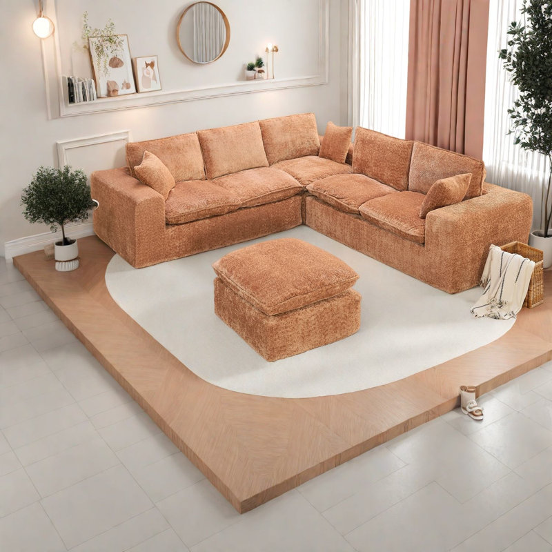 Spacieux canapé modulaires orange, style moderne pour le confort de la maison