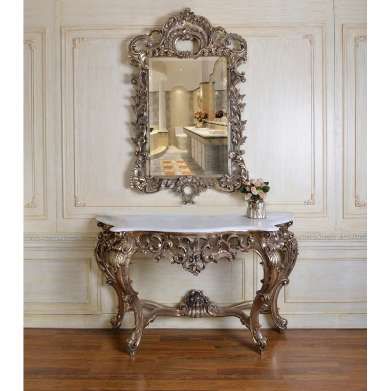 Zeus 61.8'' W Marble Console Table, Antique Silver