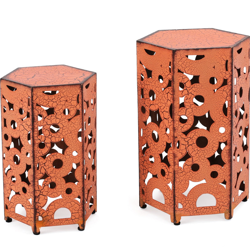 2 tables d'appoint, tables en fer orange pour l'intérieur et l'extérieur, P 14,51 po x l 12,34 po et H 12 po 10,50 po 18,25 po, aucun assemblage requis, décoration extérieure intérieure, P 14,51 po x l 12,34 po x H 12 po D