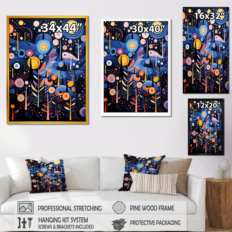 Paysage botanique jaune et bleu - art mural botanique, Toile tendue, H 32 po x l 16 po x P 1 po