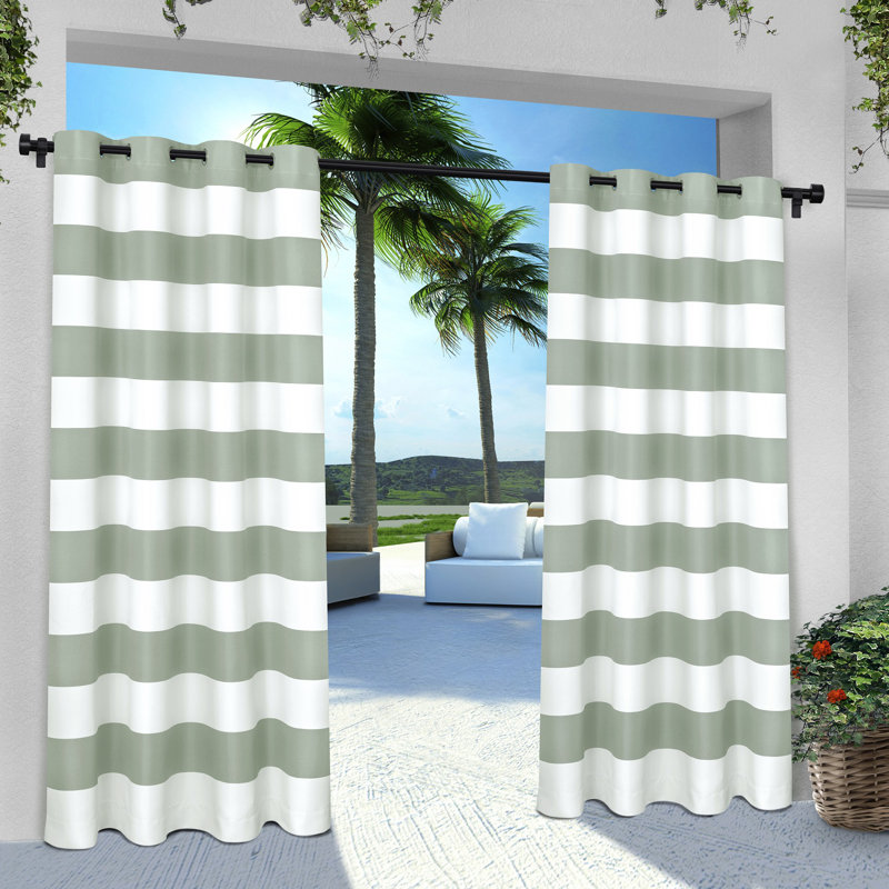 Panneaux de rideaux semi-transparents rayés avec œillets Agim, Écume de mer, l 54 po x L 96 po