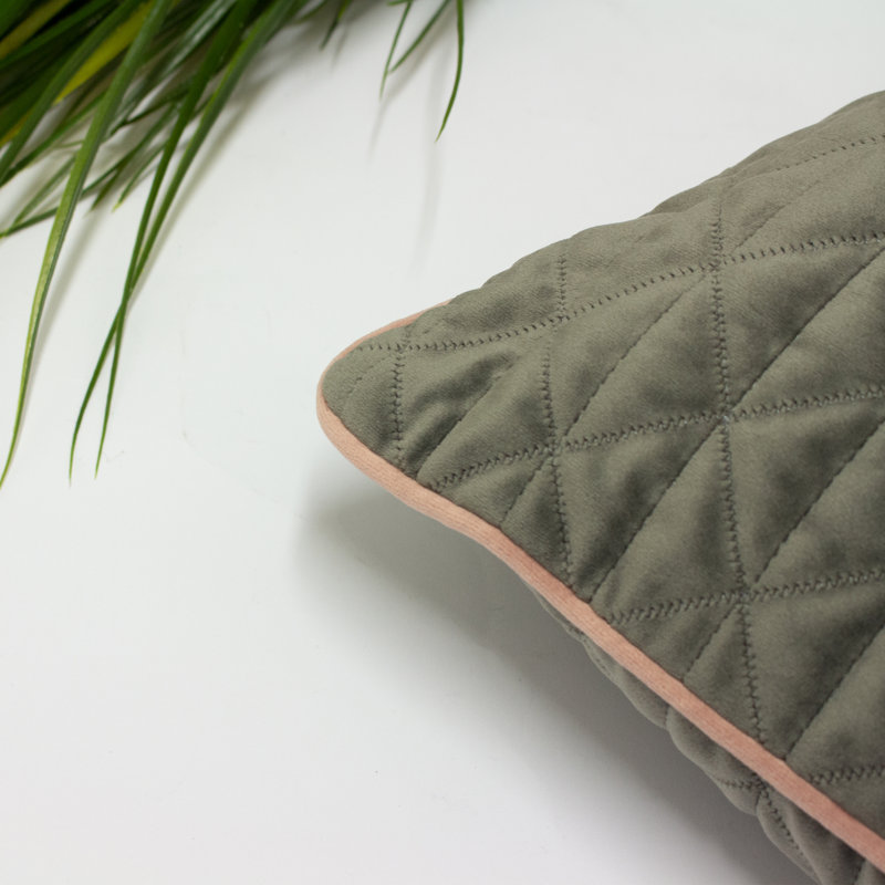  Geometric Quilted Piped Cushion, Charcoal/Blush