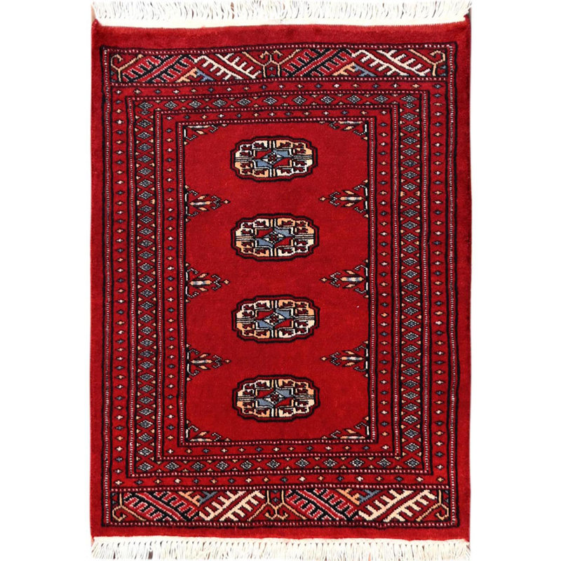 Tapis oriental 2 pi 1 po x 2 pi 10 po rouge, rubis, doux et brillant, princesse Bokara avec médaillons tribaux, tapis oriental noué à la main