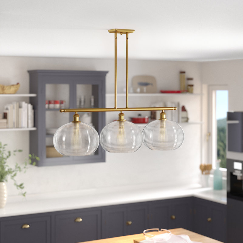Luminaire suspendu pour îlot de cuisine 3 lumières Larrick, Or satiné
