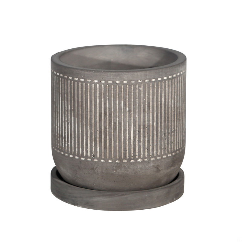 6" Line Pattern Planter W/ Saucer