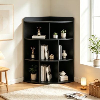 4-Tier Corner Cabinet, Wooden Bookcases With 8-Cubby Storage Organizer, Storage Rack or Organization and Storage, Home Office, Living Room