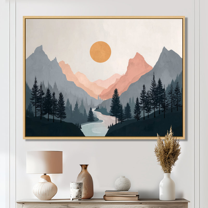 Été coucher de soleil dans les montagnes - décoration murale bord de mer, art mural encadré bord de mer jaune, Cadre flottant