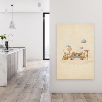 Serene Bangkok Landmarks Serene Traditional Abstract Bird Architecture Landscape Wall Art
