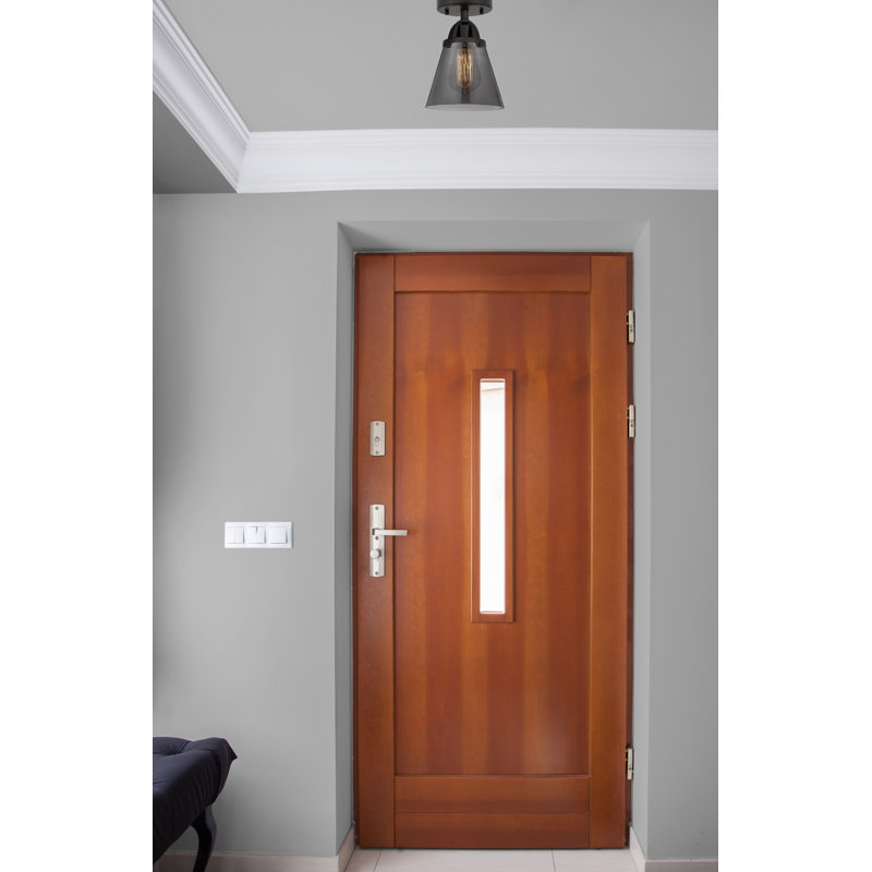 Plafonnier semi-encastré en verre à DEL, Plaqué couleur fumée, H 9,25 po x l 6,25 po x P 6,25 po, Noir mat