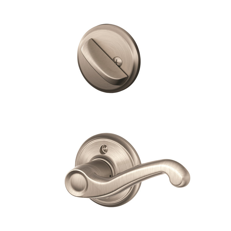 Flair Interior Lever and Single Cylinder Deadbolt Thumbturn Set (Exterior Portion Sold Separately), Yes, Left, Satin Nickel