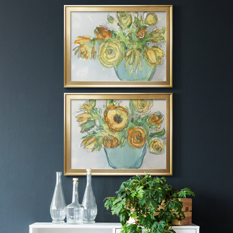 Spring Floral Accent I - ensemble de 2 reproductions de cadres photo, H 24,5 po x l 37 po x P 1 po, Or