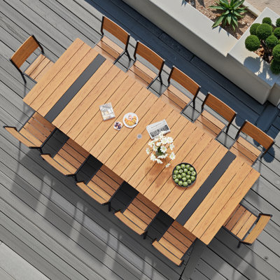 12 - Person Aluminum Rectangular Outdoor Dining Set with Umbrella Hole and Stackable Chairs