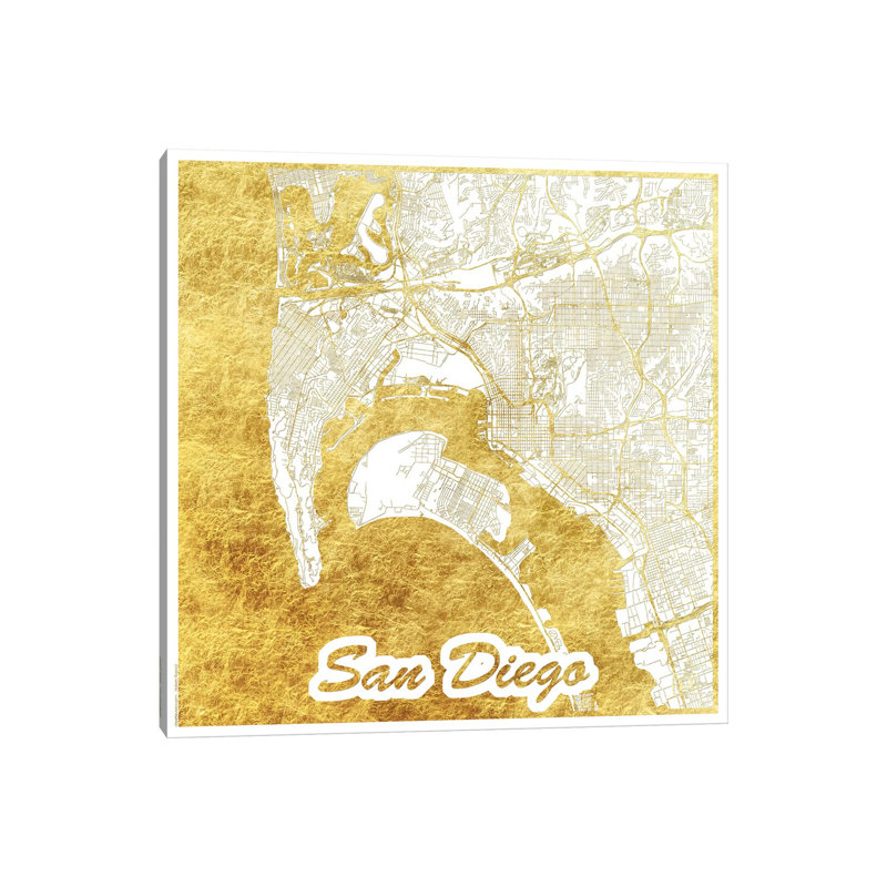 San Diego Leaf Urban Blueprint Map by Hubert Roguski - Wrapped Canvas Painting, 30.48 cm H x 30.48 cm W