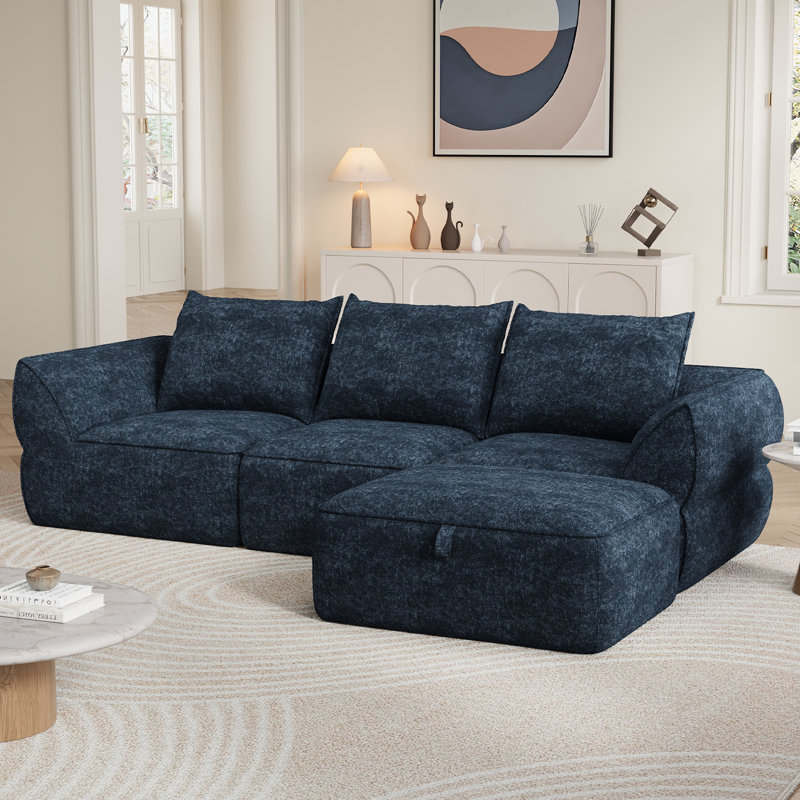 Canapé modulaire Boneless de 104 po avec siège profond, canapé rembourré confortable en forme de L pour le salon, canapé 3 places sans os avec repose-pieds mobile, housse amovible, aucun assemblage requis