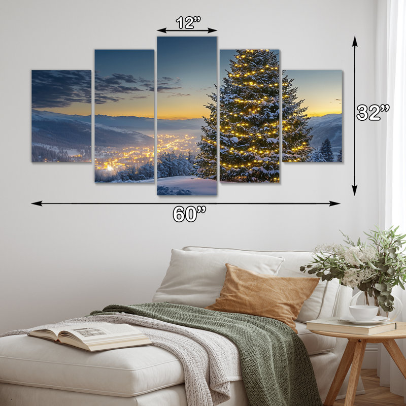 «Blue Green Christmas Tree Glow», ensemble d'art mural sur toile de Noël