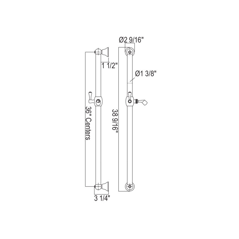 Rohl Shower Grab Bar, Polished Chrome, 38.56" W