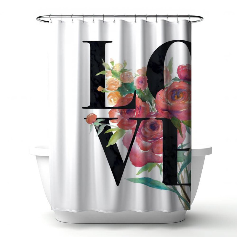 Floral – Polyester Shower Curtain, Dye Sublimation Print, 71" W × 74" L, Multicolor Black