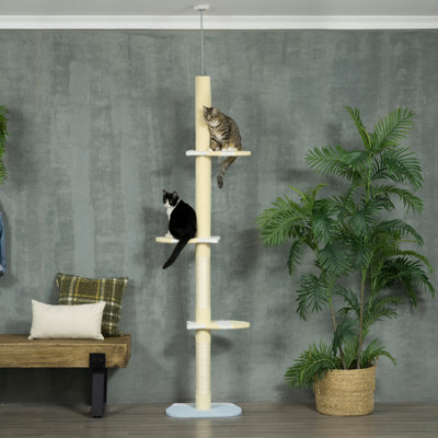 Pawhut 4-Tier Tall Cat Tower, Floor To Ceiling Cat Tree, Height Adjustable 87 - 103 Inch With Plush Platforms, Sisal Scratching Posts, Toy Ball For Indoor Cats, Yellow