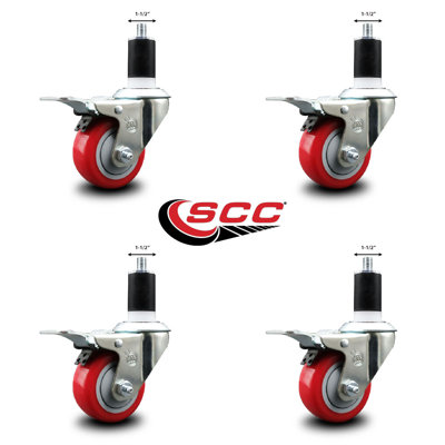 Poly Swivel 1-1/2 Inch Expanding Stem Caster Set Total Lock Brake