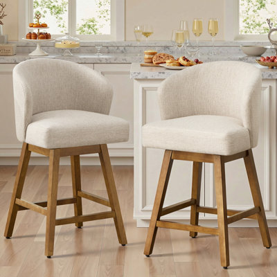 U-Shape Backrest 360° Swivel Bar Stool With Solid Rubberwood Base, Spring-Cushioned Comfort, 350 Lb Capacity