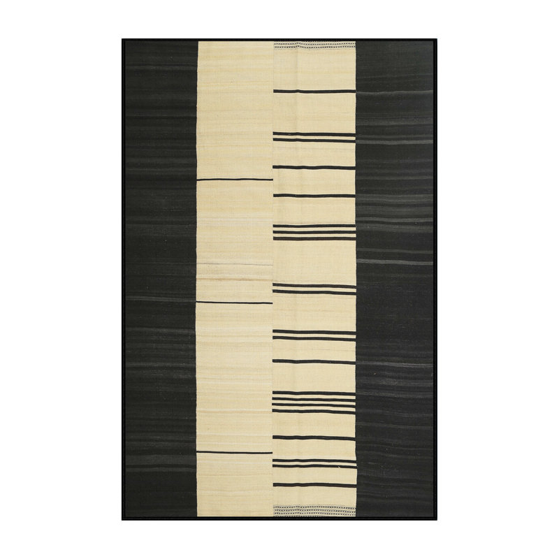 Tapis noir/beige contemporain, Rectangle 6 pi x 9 pi