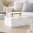 Decorative Storage Box, Gold Brass Handle, 7 Inch Luxe White Marble
