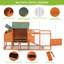 Poulailler portatif mobile avec nichoir, chambre à coucher, course, fenêtre, panneau solaire, portes, plateau coulissant, roues, enclos extérieur pour petits animaux, orange avec motifs colorés-288349341