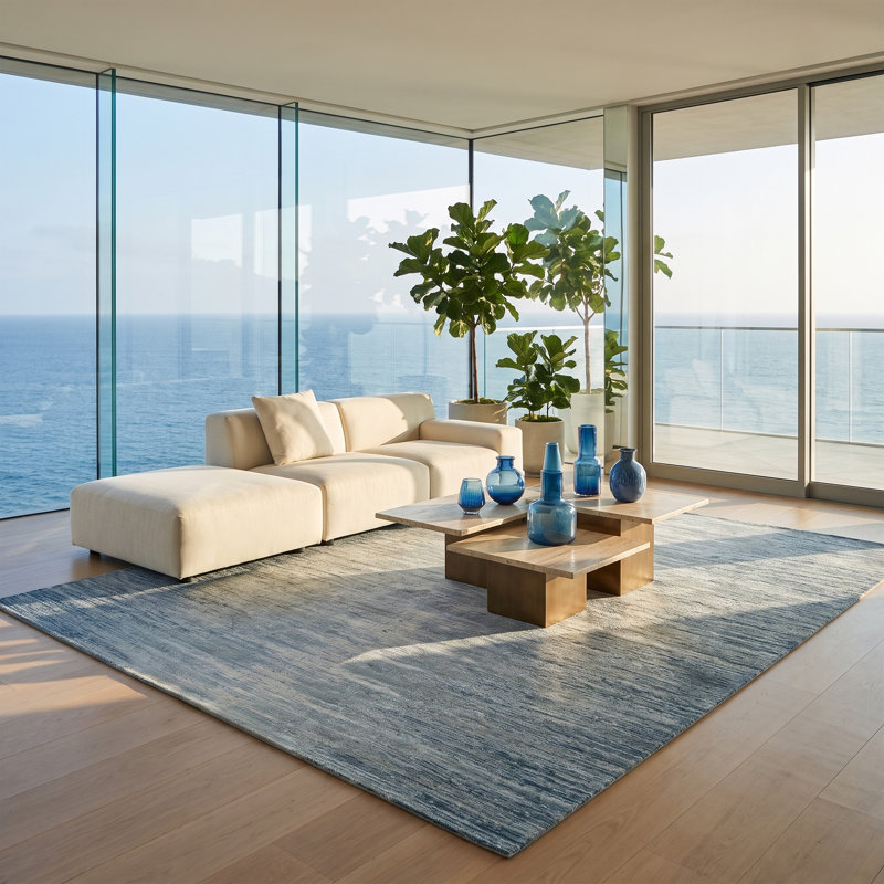 Tapis bleu clair noué à la main de haute qualité, Rectangle de 12 pi x 18 pi