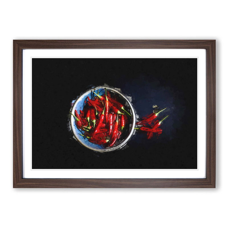 Red Chilli's in a Bowl in Abstract - Picture Frame Graphic Art Print, 62cm H x 87cm W x 2cm D, Walnut Framed