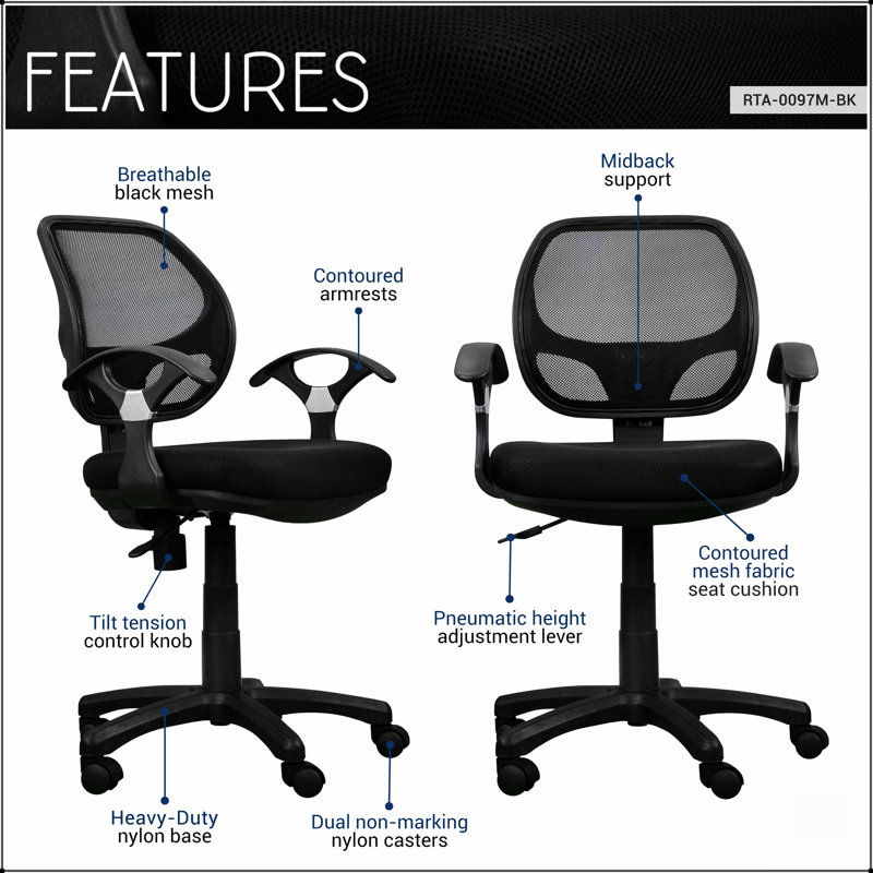 Fauteuil de bureau ergonomique à dossier mi-haut en maille avec réglage de la tension pour un confort optimal et un soutien respirant
