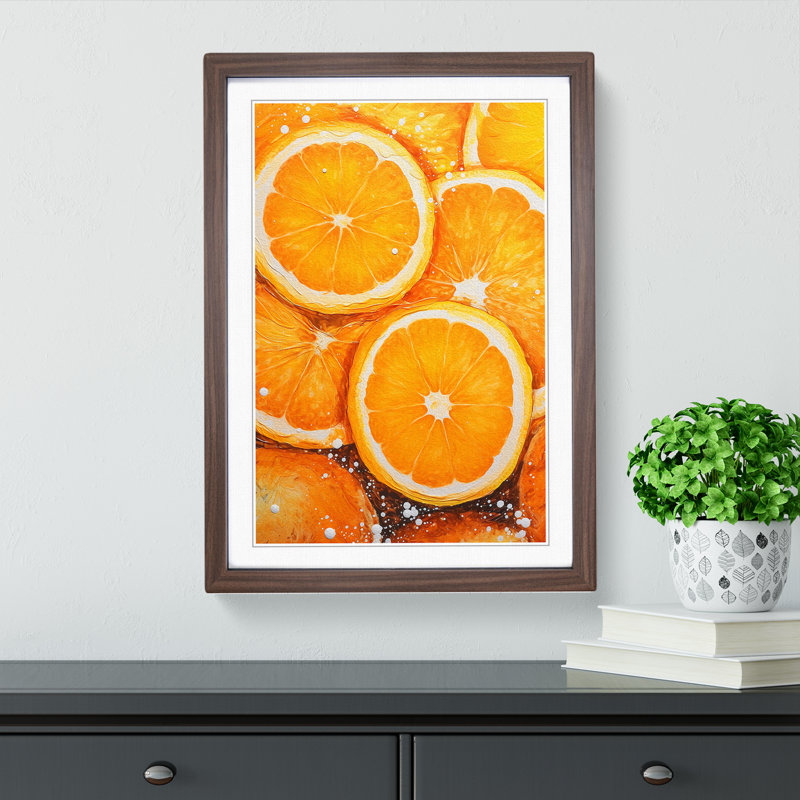 Sliced Orange 1 Piece Single Picture Frame Wall Art, 64cm H x 46cm W x 2cm D, Walnut Framed