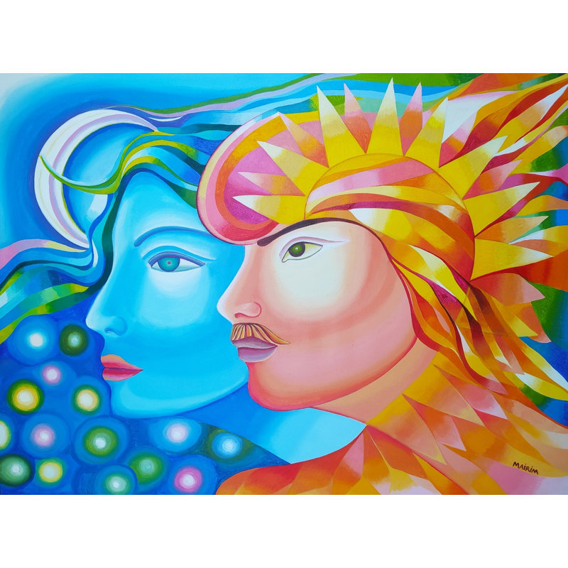 Soleil et lune par Mairim Perez Roca, H 25,25 po x l 31,25 po x P 0,875 po