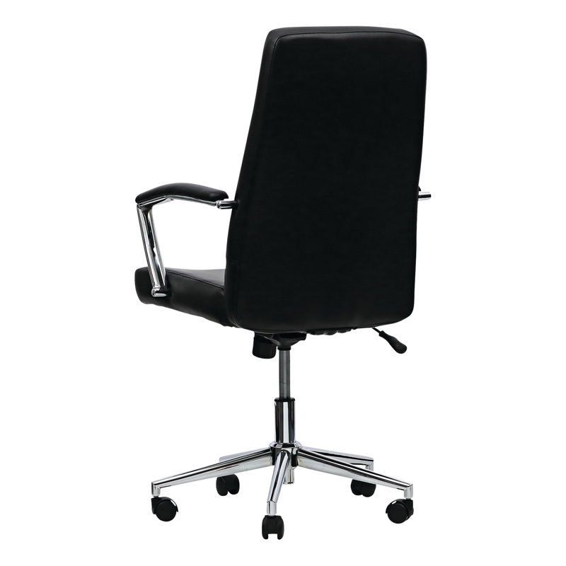 Black Leather Task Chair with Chrome Base and Fixed Arms