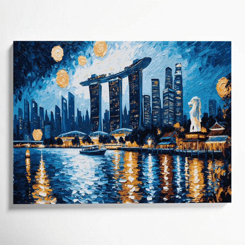 Art mural sur toile bleue avec «Cities singapour», H 11 po x l 14 po