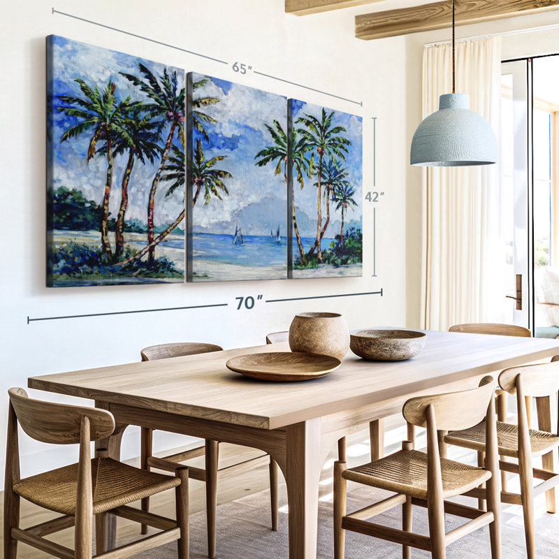 Impressions of Palms II - 3 pièces sur toile tendue, H 42 po x l 65 po x P 1,25 po