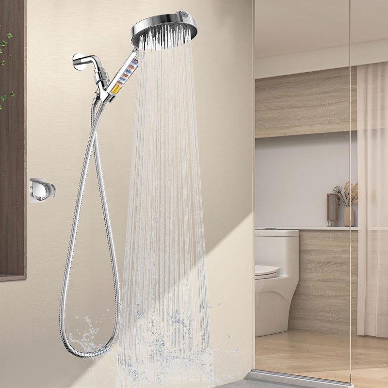 6-Inch Handheld Filter Shower Head With High Pressure, 6 Spray Modes (For Hard Water), Detachable With Hose & Shower Arm Bracket