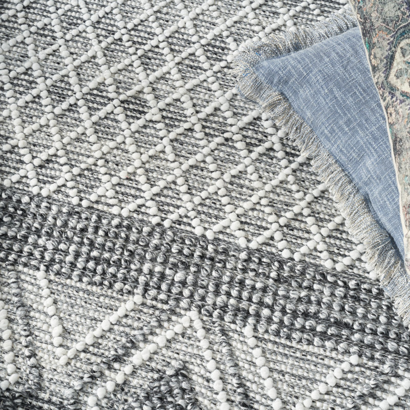 Tapis Leibowitz géométrique gris tissé à la main et fait à la main, Rectangle 4 pi x 6 pi