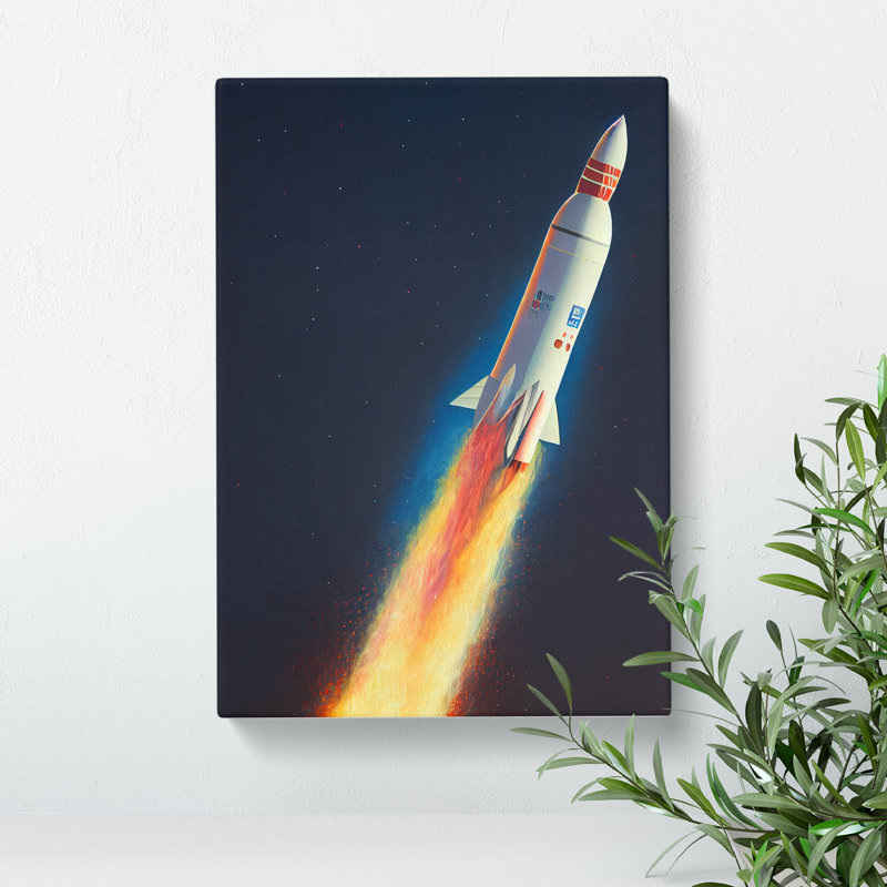 Animated Spaceship Rocket - Wrapped Canvas, 50cm H x 35cm W x 3cm D