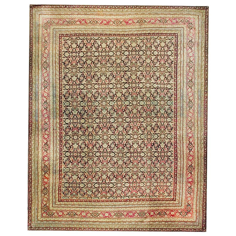 Tapis Agra indien du 19e siècle (11 pi 10 po x 15 pi - 360 x 458 po)
