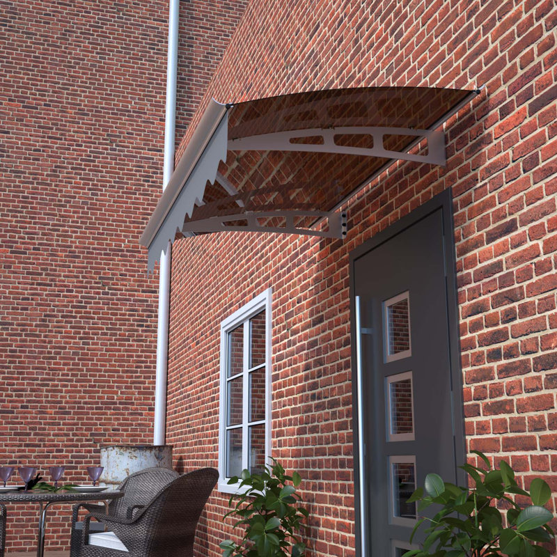 Door Window Awning Made of  0.137 Inch Thick Crystal Solid Polycarbonate Sheet and Aluminum Alloywith Valance for Wooden Wall House