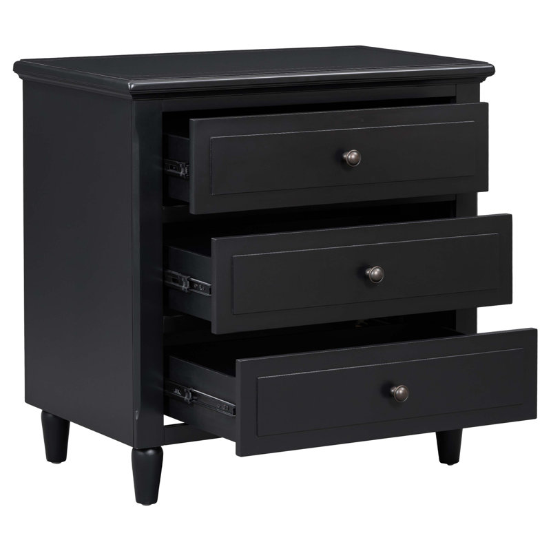 Armoire de rangement en bois à 3 tiroirs avec table de chevet, Noir