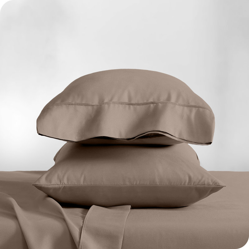 Taupe Cotton Hypoallergenic Embroidered Standard Pillowcase Set