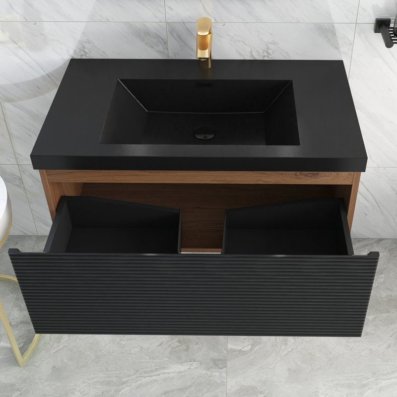 36 po X P 20 po P x 16 po Meuble-lavabo mural simple H en chêne avec plateau en résine