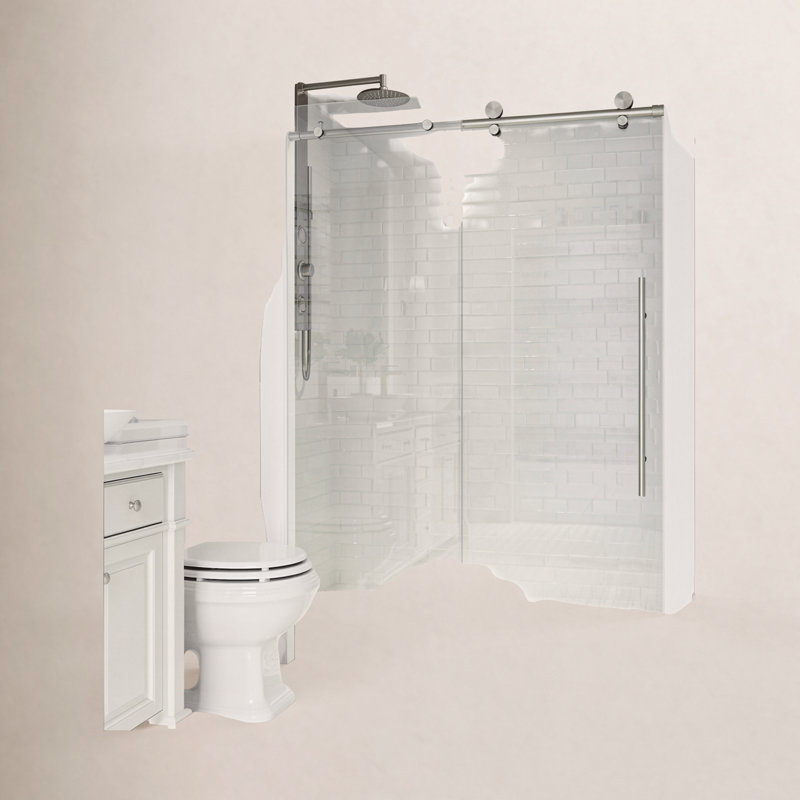 Porte de douche coulissante sans cadre avec verre transparent 3/8 po de l 52-56 po x H 76 po Elan, Acier inoxydable