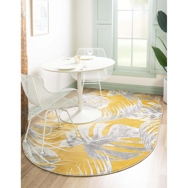 Tapis jaune / gris Adalheida, Ovale 7 pi 10 po x 10 pi