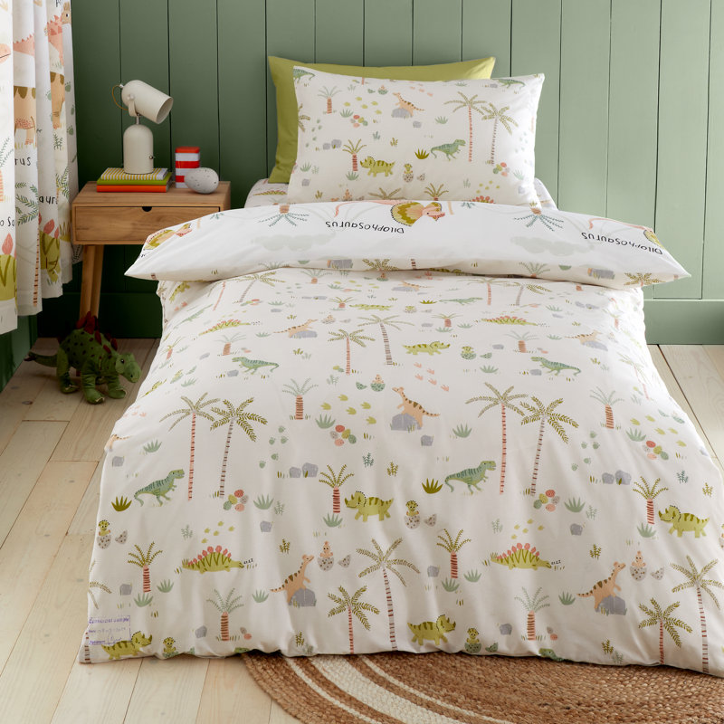 Sleepy Dino Reversible Duvet Cover Set, Double Duvet Cover + 2 Standard Pillowcases