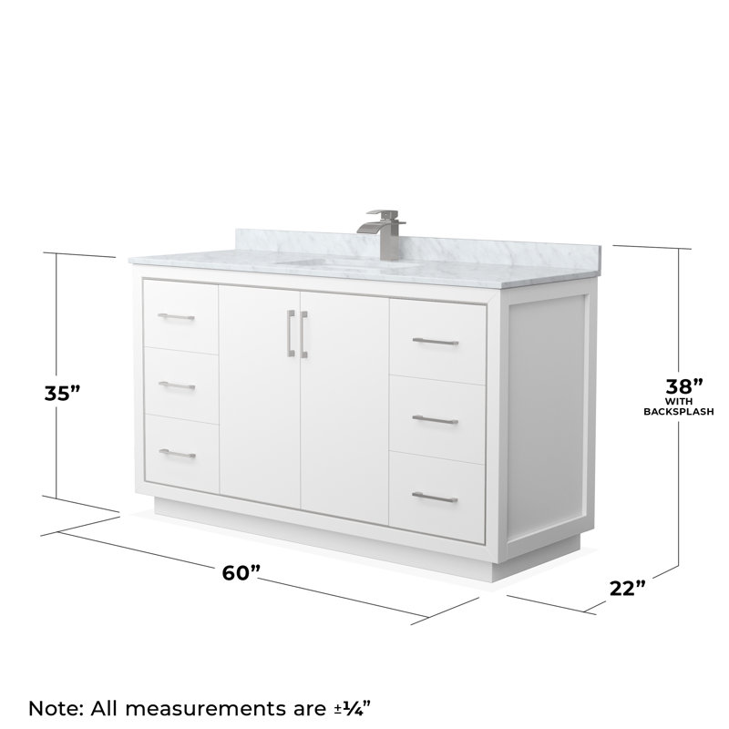 Icon 60" Single Bathroom Vanity Set with Mirror, White, Brushed Nickel